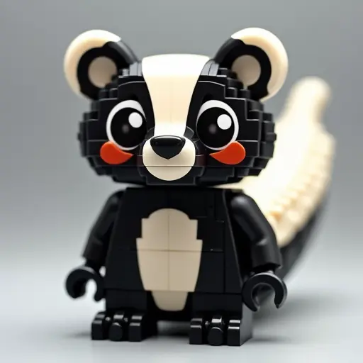 LEGO style of a skunk from the front view