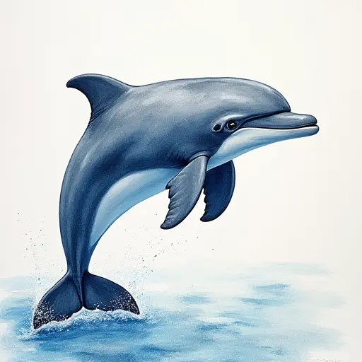 pointillism painting of a baby dolphin from the side view