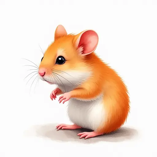 watercolor style of a baby hamster from the side view