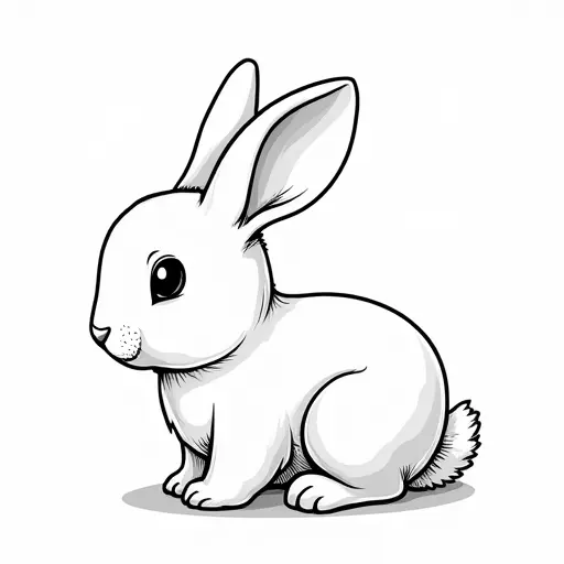 black and white simple line drawing of a baby rabbit from the side view