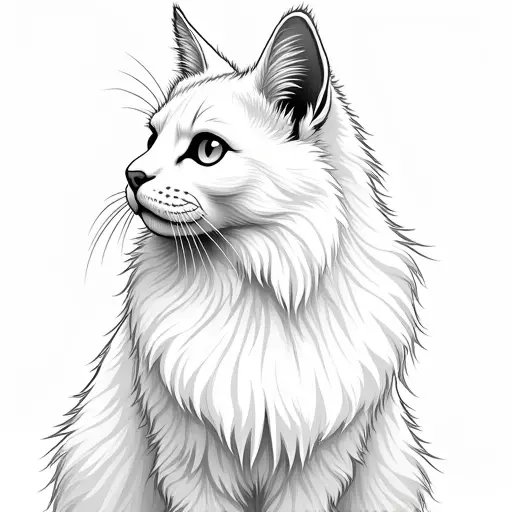 clean pencial outline sketch of a british longhair from the side view