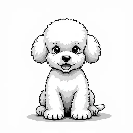 clean pencial outline sketch of a bichon frise from the front view