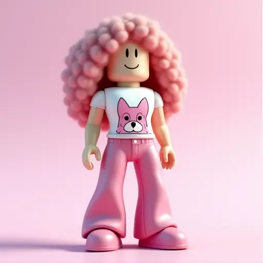 Looking for an adorable Roblox avatar that stands out? This unique girl avatar features wool-like curly hair, a smiling face, a white T-shirt with a cute dog graphic, paired with pink wide-legged pants and stylish pink platform shoes. Perfect for players who love cute and fun avatars with a playful charm. Available for free 3D download, this avatar is the ideal choice for those who want to add a touch of cuteness and personality to their Roblox experience. Free Roblox avatar girl, get your download today!