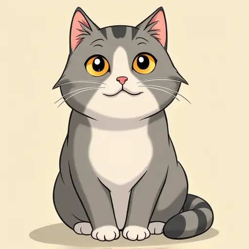 studio ghibli style of a american shorthair from the front view