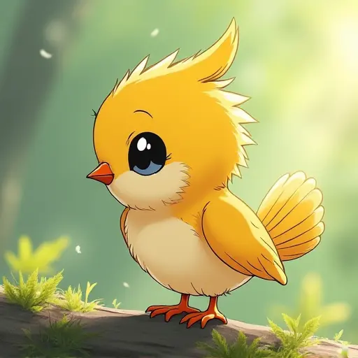 studio ghibli style of a baby bird from the side view