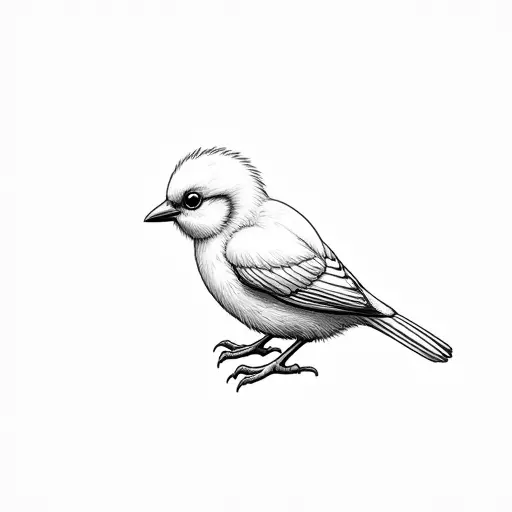 clean pencial outline sketch of a baby bird from the side view