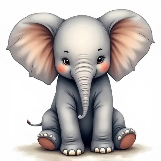 watercolor style of a baby elephant from the front view