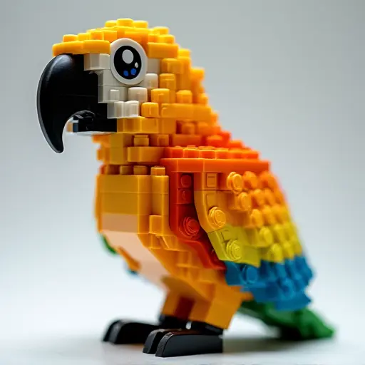 LEGO style of a amazon parrot from the side view