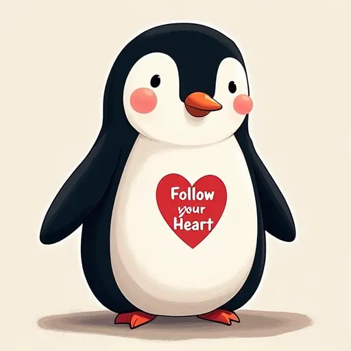 penguin, T-shirt, slogan Follow Your Heart, soft style