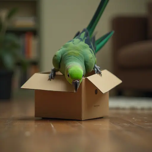 hd photo of The Parrot dives headfirst into the box, its tail swishing gently as it explores the surroundings.