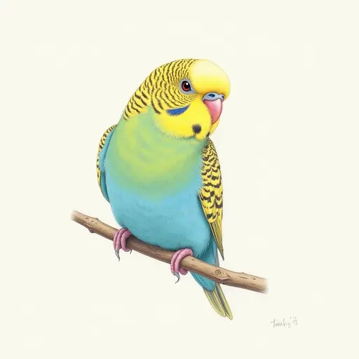 colored pencil drawing style of a budgerigar