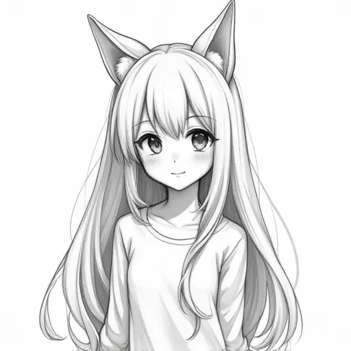 A girl with animal ears (such as cat or bunny ears), sketched in playful lines with soft pencil shading.