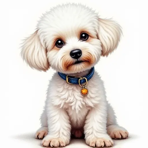 colored pencil drawing style of a bichon frise from the front view