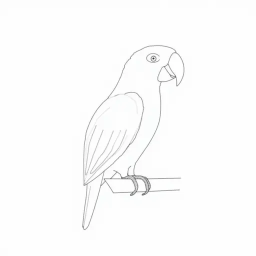 clean black and white hand-drawn outlines of a macaw