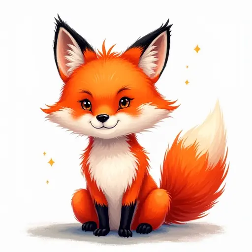 A fox with vibrant red and orange fur, sketched in a colorful, whimsical style with pastel colors.