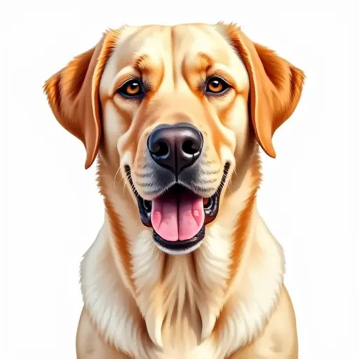 Watercolor style of a labrador retriever from the front view