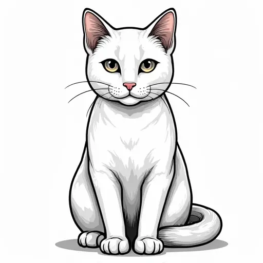 clean hand-drawn outlines of a american shorthair from the front view