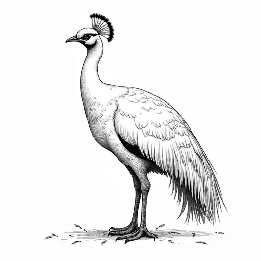 black and white simple line drawing of White Peafowl