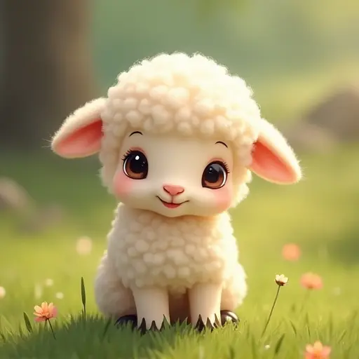 studio ghibli style of a baby lamb from the front view