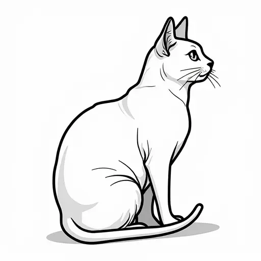 black and white simple line drawing of a birman cat from the side view