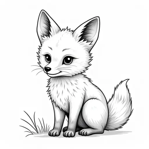 clean black and white hand-drawn outlines of a baby fox from the side view