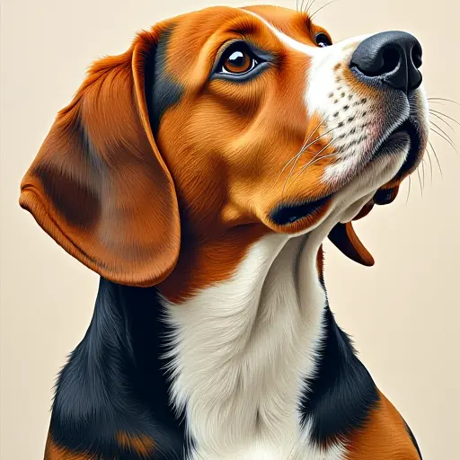 pointillism painting of a beagle from the side view