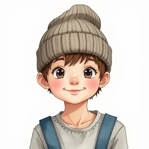 A boy wearing a beanie, sketched with clean pencil lines and soft watercolor shading.