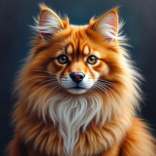 pointillism painting of a british longhair from the front view