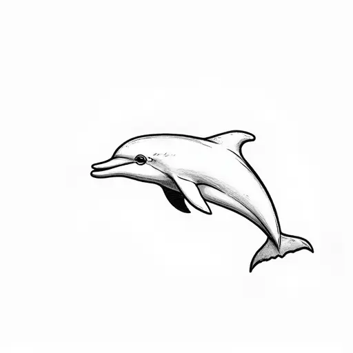 clean pencial outline sketch of a baby dolphin from the side view