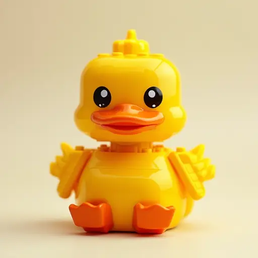 LEGO style of a baby duck from the front view