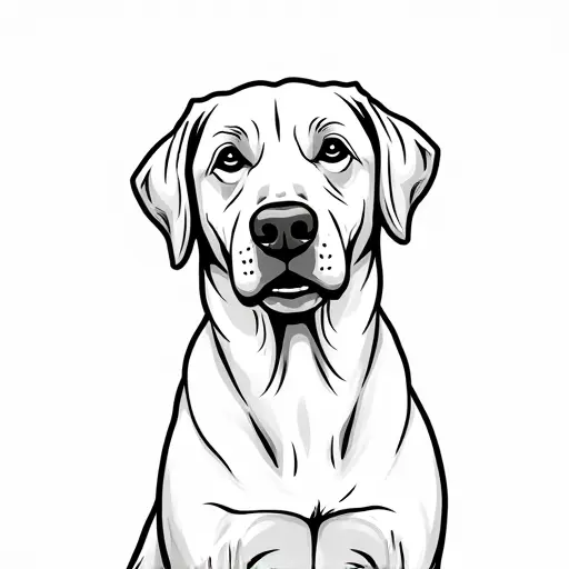 black and white simple line drawing of a labrador retriever from the front view