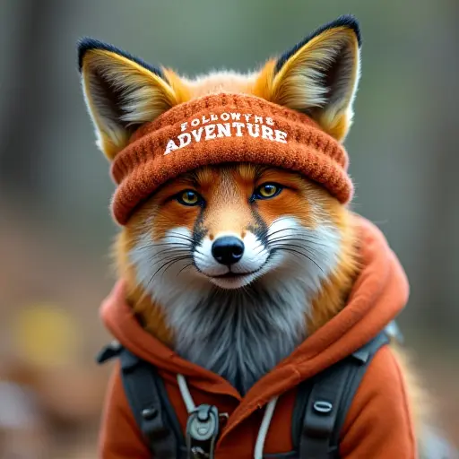 fox, headband, slogan Follow the Adventure, adventurous style