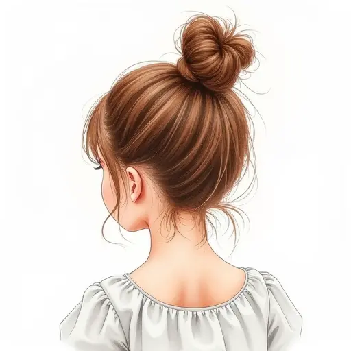 A girl with her hair tied in a high bun, sketched with clean lines and soft watercolor shading.