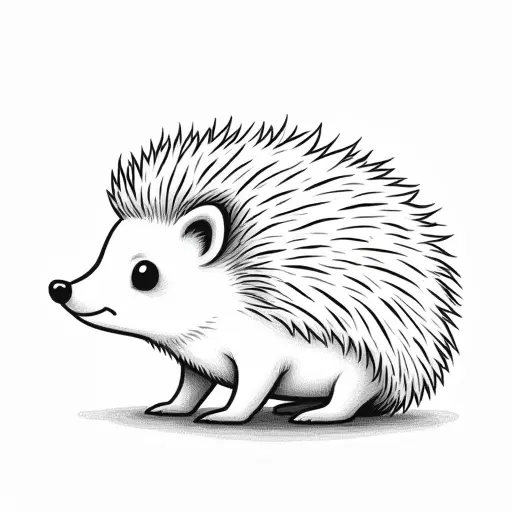 clean hand-drawn outlines of a baby hedgehog from the side view