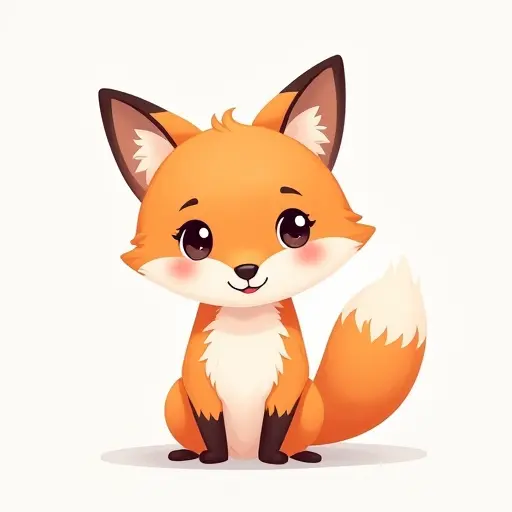 A tiny fox with bright eyes, drawn in simplistic lines and soft pastel colors.