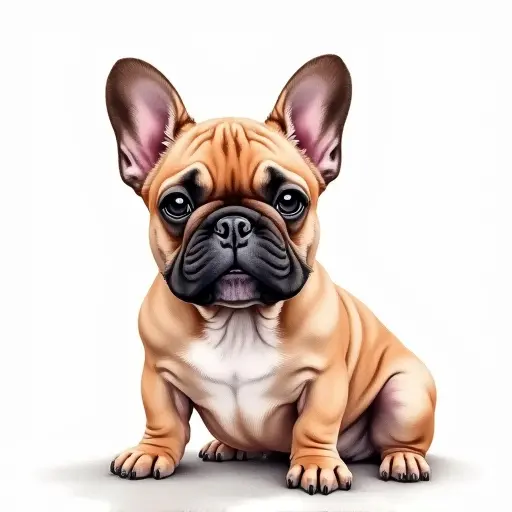 Watercolor style of a french bulldog from the front view