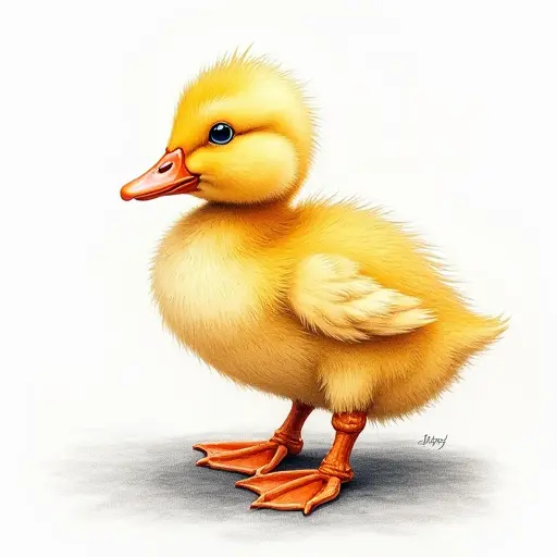 colored pencil drawing style of a baby duck from the side view