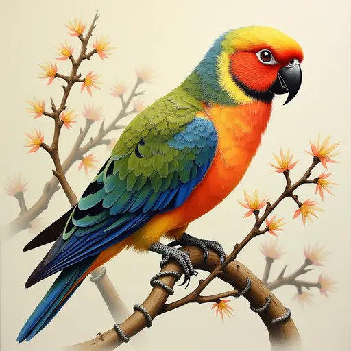 pointillism painting of a quaker parrot