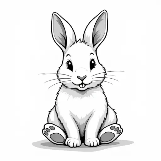 clean black and white hand-drawn outlines of a baby rabbit from the front view