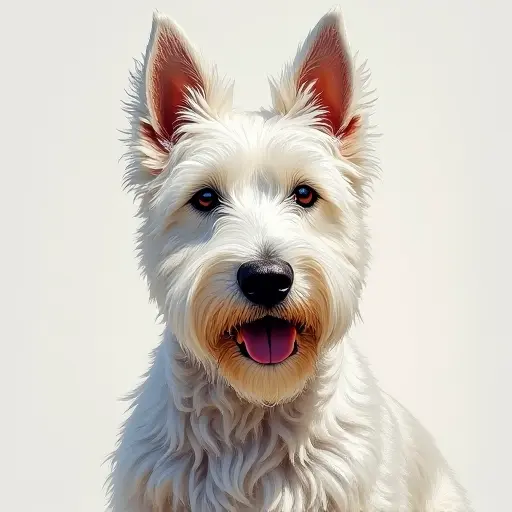 pointillism painting of a west highland white terrier from the front view