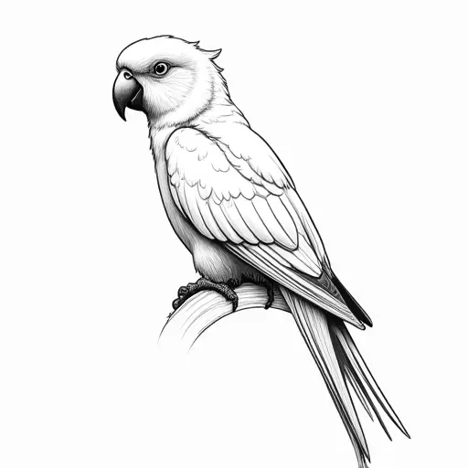 clean hand-drawn outlines of a parrot from the side view