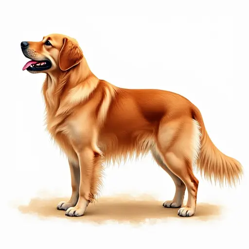 Watercolor style of a golden retriever from the side view