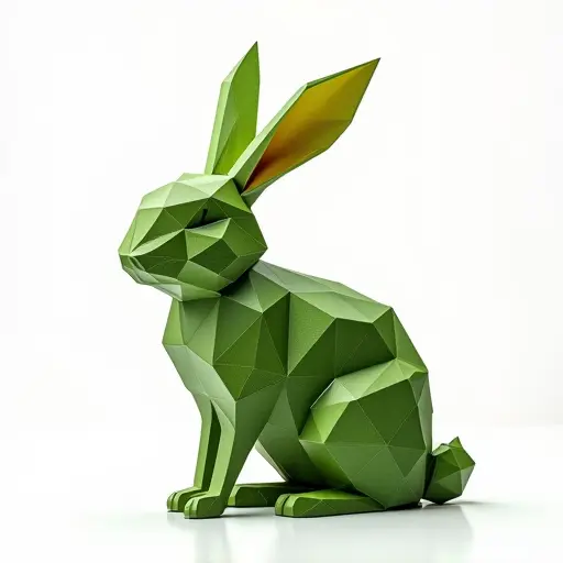 A geometric rabbit formed by leaves and angular shapes, blending natural elements with a modern geometric style.