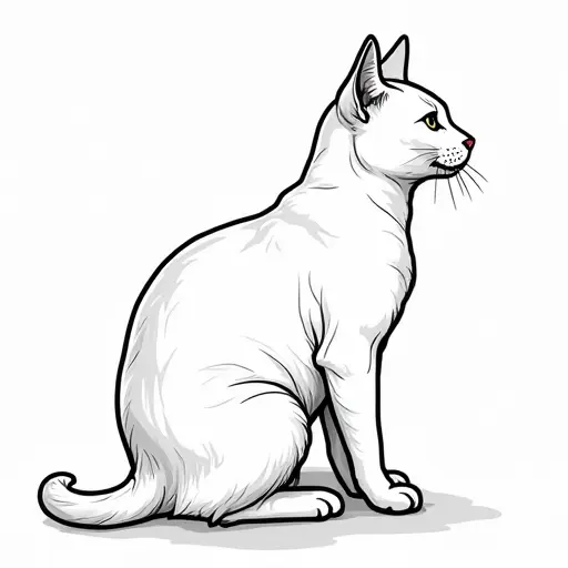 clean hand-drawn outlines of a american shorthair from the side view