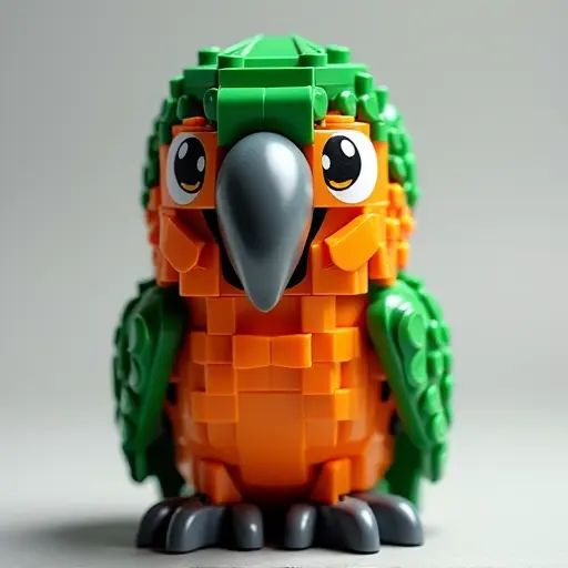 LEGO style of a amazon parrot from the front view