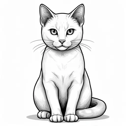 clean pencial outline sketch of a american shorthair from the front view