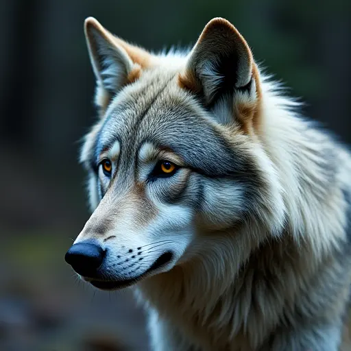 A wolf with a reflective, mirror-like surface, where its environment is reflected, creating a stunning visual contrast.