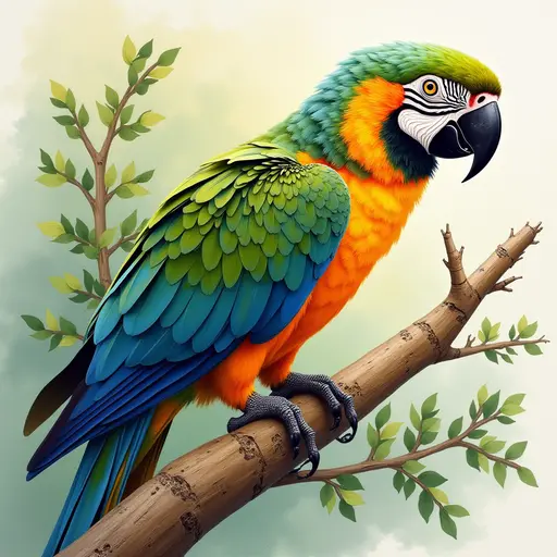 pointillism painting of a amazon parrot