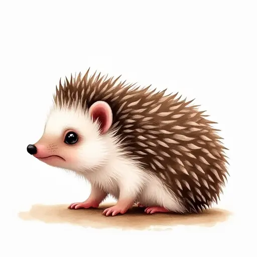 watercolor style of a baby hedgehog from the side view