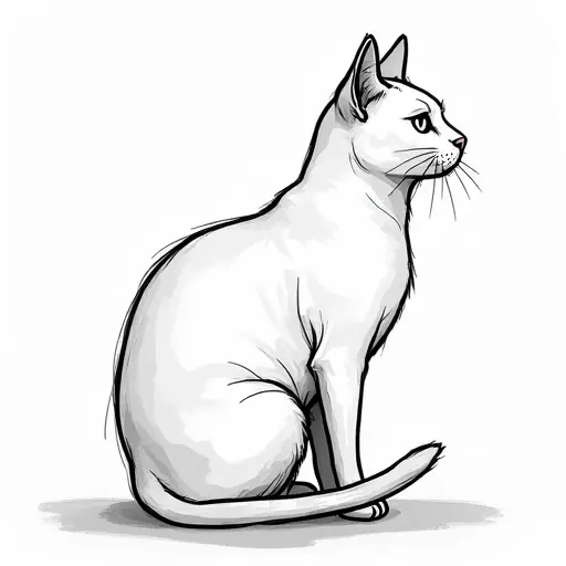 clean pencial outline sketch of a russian blue from the side view